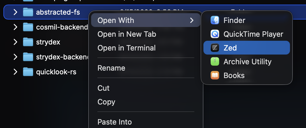 A screenshot showcasing the file context menu with the Open With submenu open.
